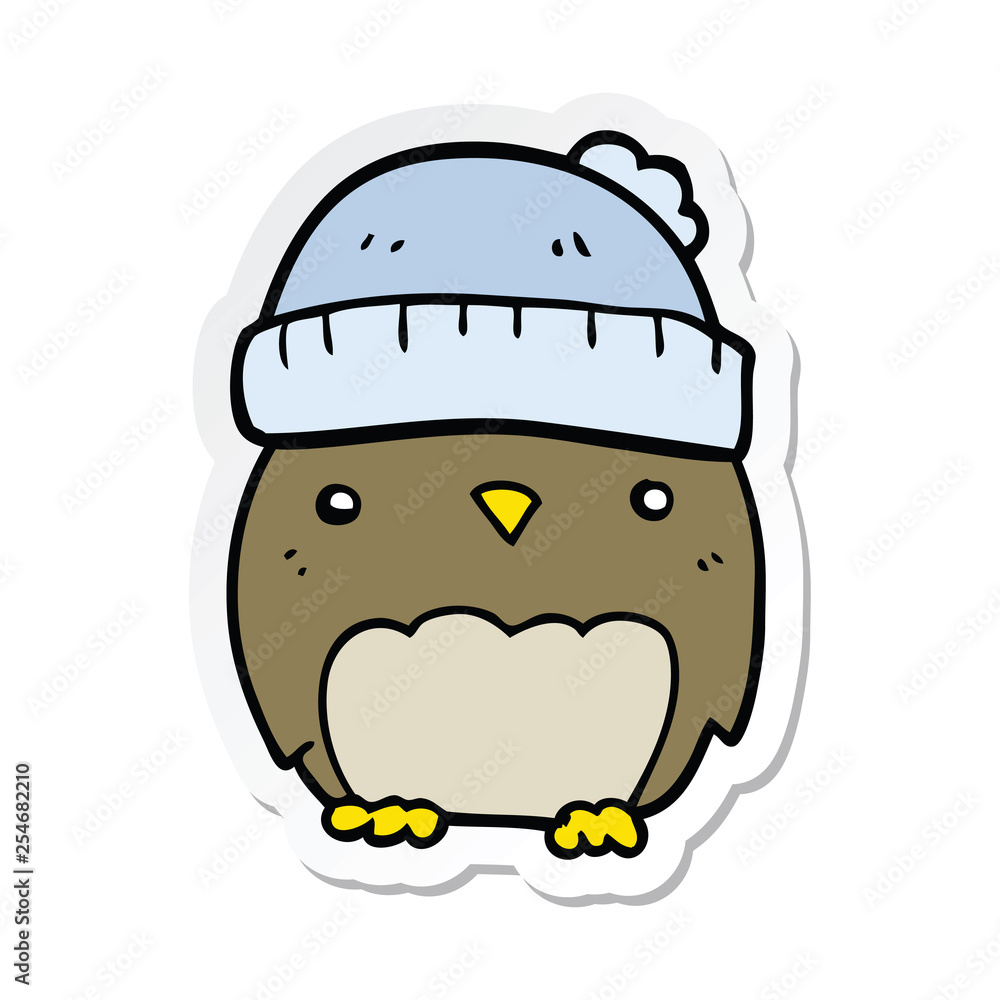 sticker of a cute cartoon owl in hat sticker of a cute cartoon owl in hat