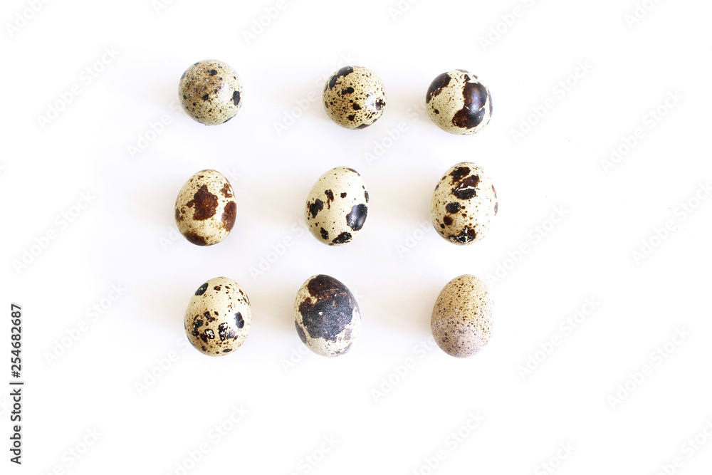 Isolated quail eggs. Big collection of quail eggs isolated on white background with clipping path.