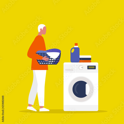Young male character holding a laundry basket