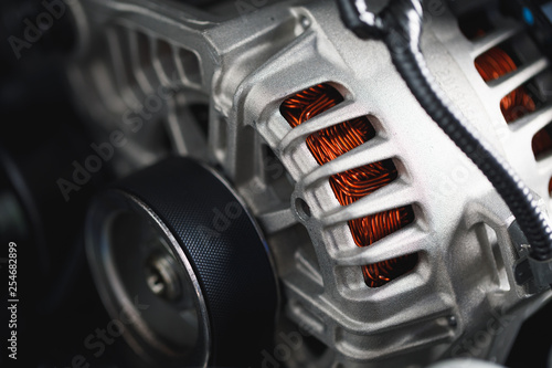 Photography new car alternator, close-up view