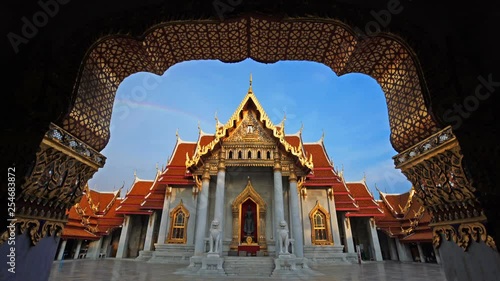 Wat Benchamabophit Dusitvanaram during evening time , Bangkok, Thailand, Lockdown. photo