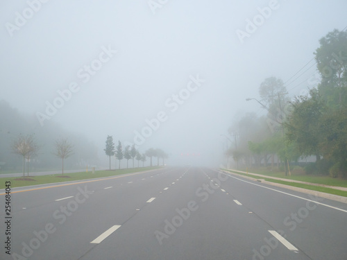 Big road and morning fog 