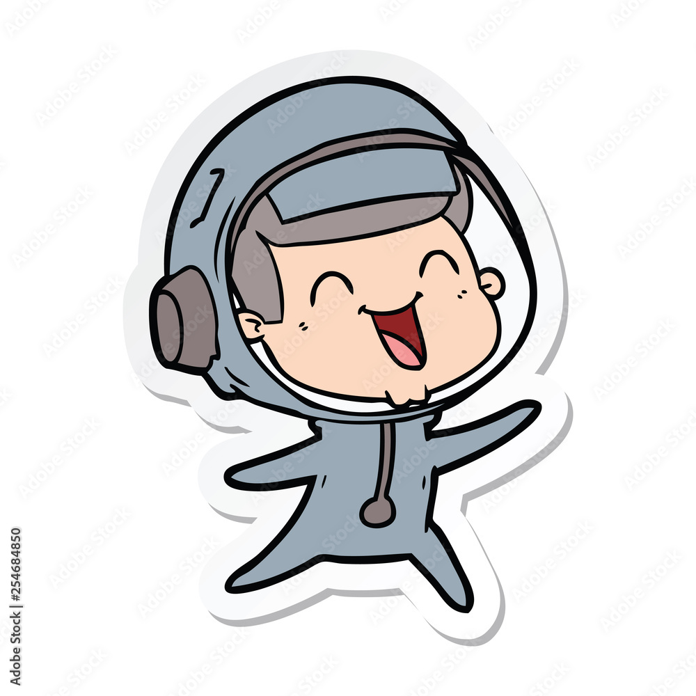 sticker of a happy cartoon astronaut