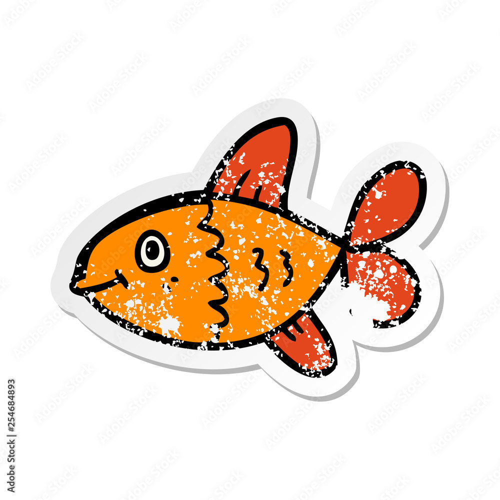 distressed sticker of a cartoon fish distressed sticker of a cartoon fish
