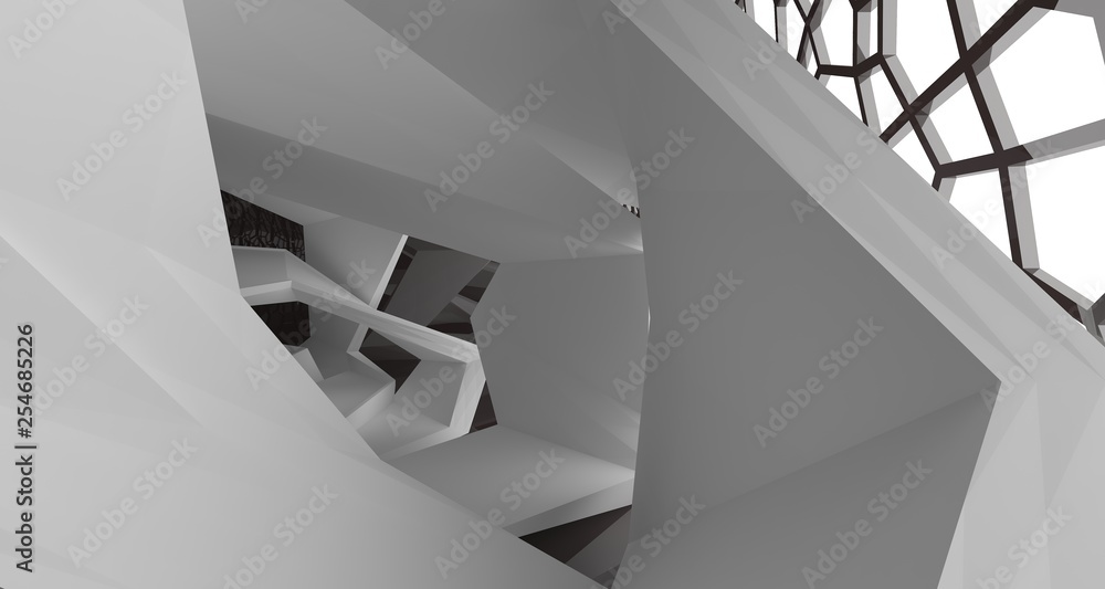 Obraz premium Abstract white and black interior multilevel public space with window. 3D illustration and rendering.