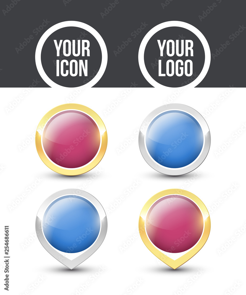 Purple and blue round buttons and pointers for YOUR LOGO Purple and blue round buttons and pointers for YOUR LOGO