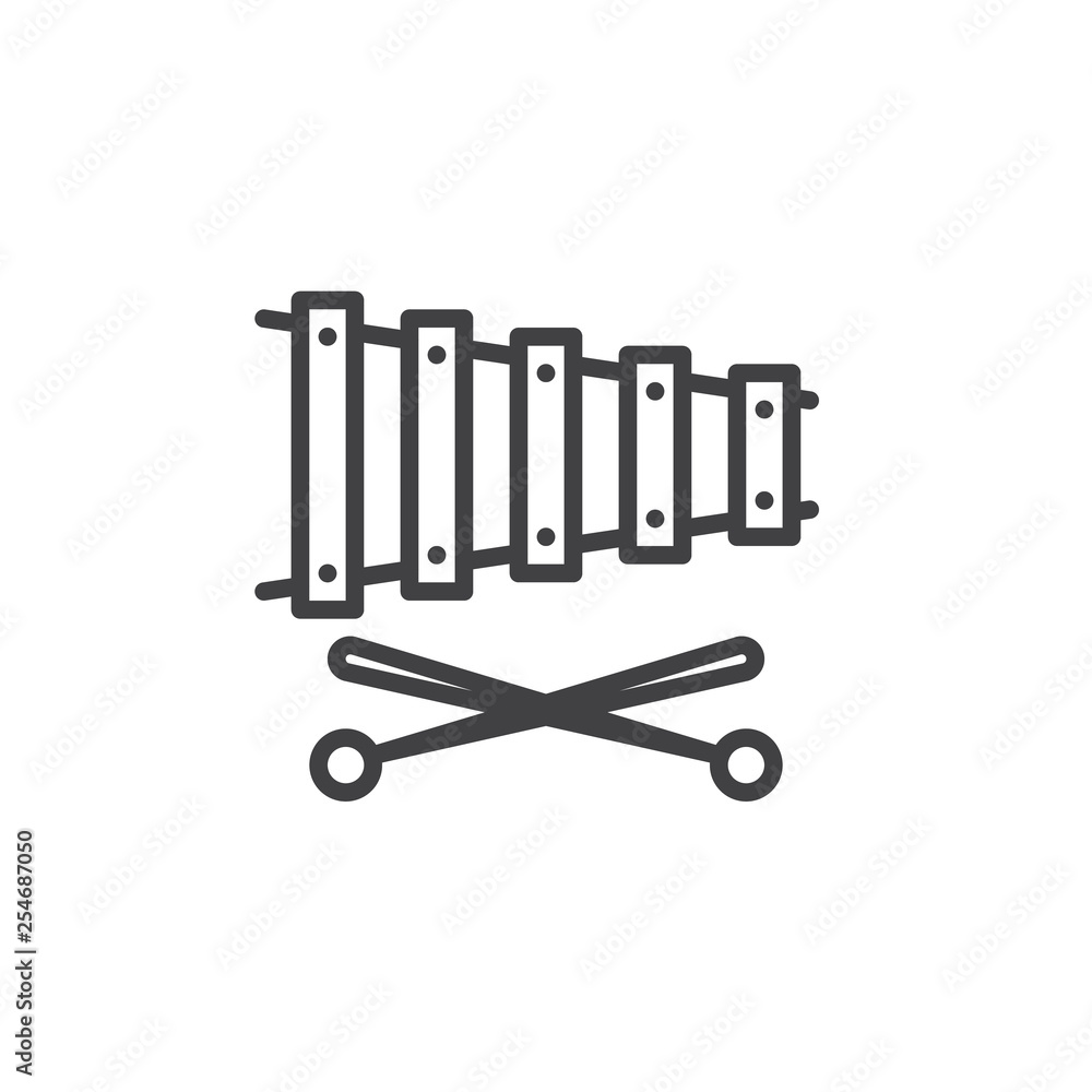 Xylophone and sticks line icon. linear style sign for mobile concept and web design. Xylophone musical instrument outline vector icon. Percussion instrument symbol, logo illustration. Pixel perfect Xylophone and sticks line icon. linear style sign for mobile concept and web design. Xylophone musical instrument outline vector icon. Percussion instrument symbol, logo illustration. Pixel perfect