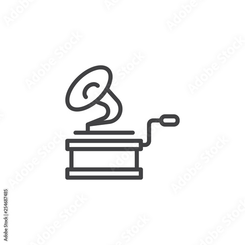Retro gramophone line icon. linear style sign for mobile concept and web design. Antique brass record player outline vector icon. Symbol, logo illustration. Pixel perfect vector graphics