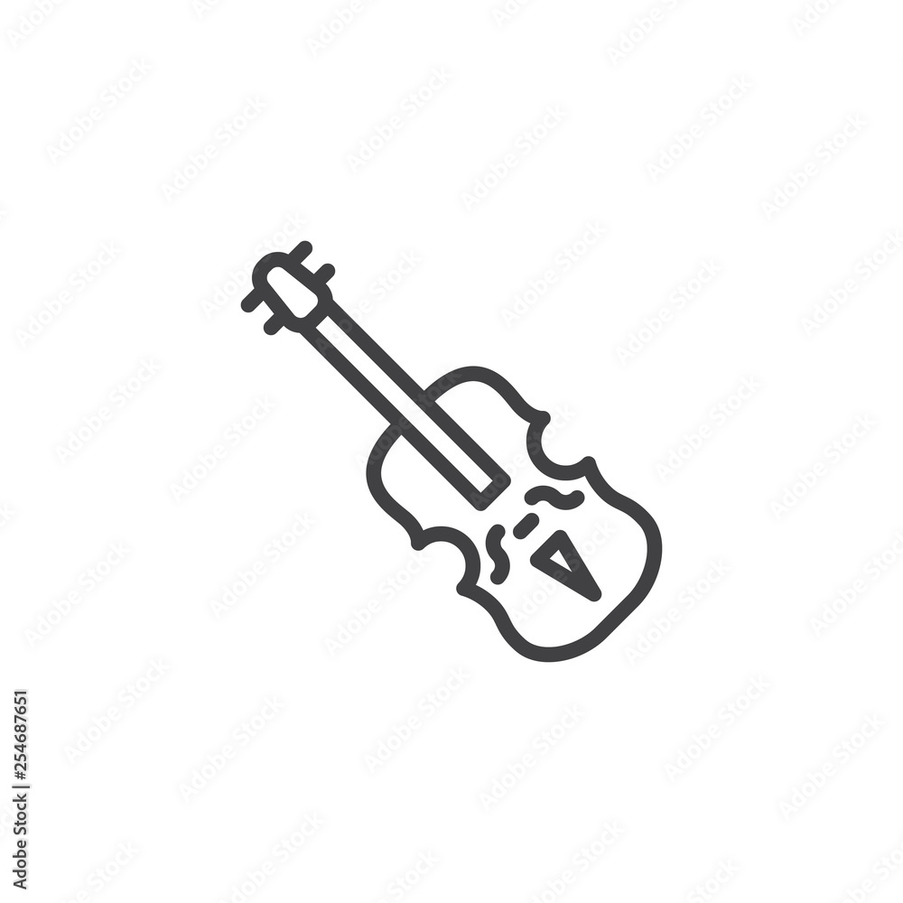 Obraz premium Violin line icon. linear style sign for mobile concept and web design. Cello musical instrument outline vector icon. Symbol, logo illustration. Pixel perfect vector graphics