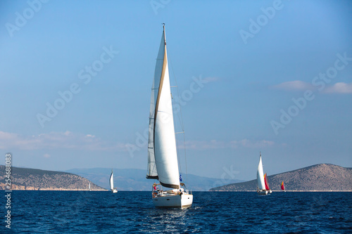 Sailing yacht boats at the Aegean Sea - Greece. Luxury cruise yachting.