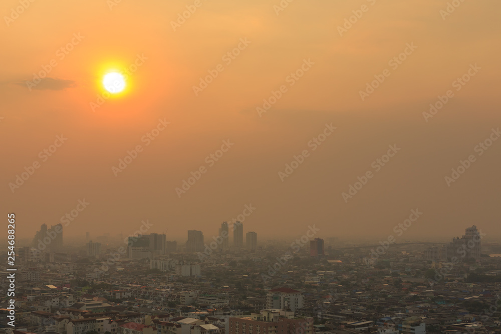 Bangkok city buildings cityscape on the sunset. Big city life