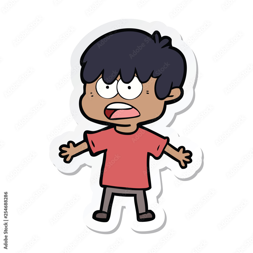 sticker of a worried cartoon boy sticker of a worried cartoon boy