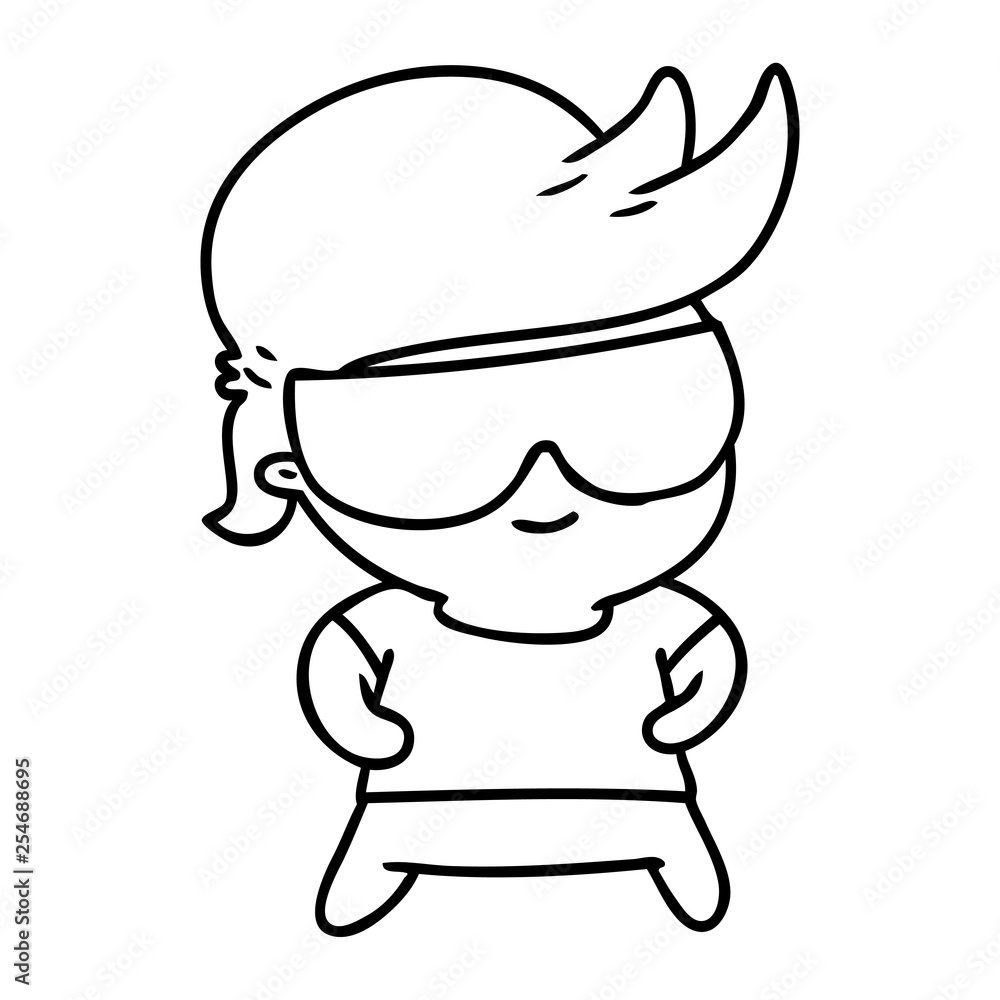 line drawing kawaii kid with shades line drawing kawaii kid with shades