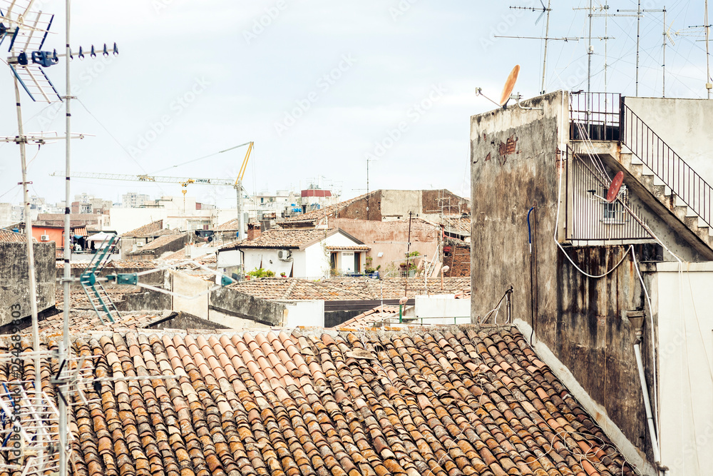 Fototapeta premium Catania rooftops, aerial cityscape, travel to Sicily, Italyю