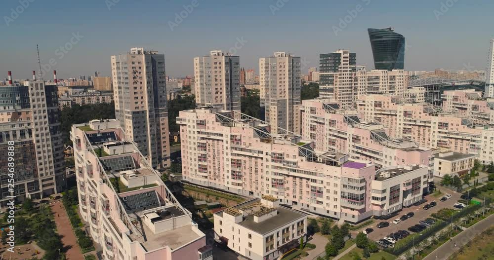 Moscow streets, aerial survey, modern residential buildings in a modern area with a park aerial Moscow streets, aerial survey, modern residential buildings in a modern area with a park aerial