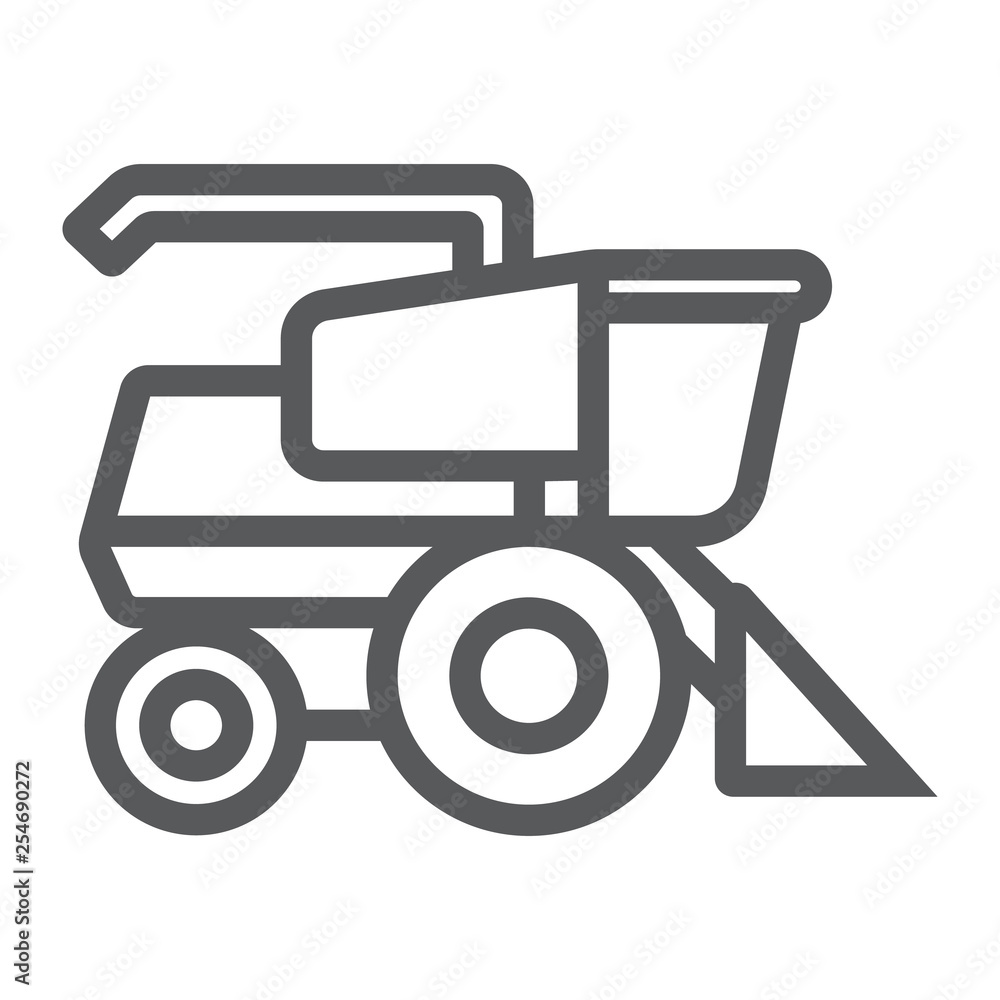 Combine harvester line icon, agriculture and farm, vehicle sign, vector graphics, a linear pattern on a white background. Combine harvester line icon, agriculture and farm, vehicle sign, vector graphics, a linear pattern on a white background.