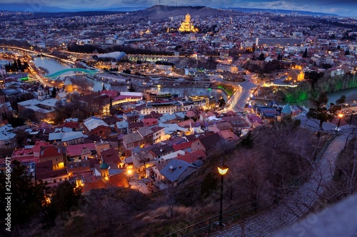 Georgia. Tbilisi at the night lights background.