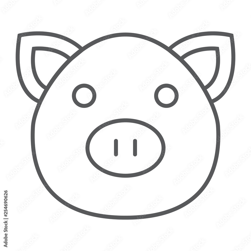 Pig thin line icon, animal and farm, piggy sign, vector graphics, a linear pattern on a white background. Pig thin line icon, animal and farm, piggy sign, vector graphics, a linear pattern on a white background.