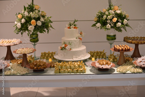 wedding candy table. delicious and assorted sweets. selective focus.