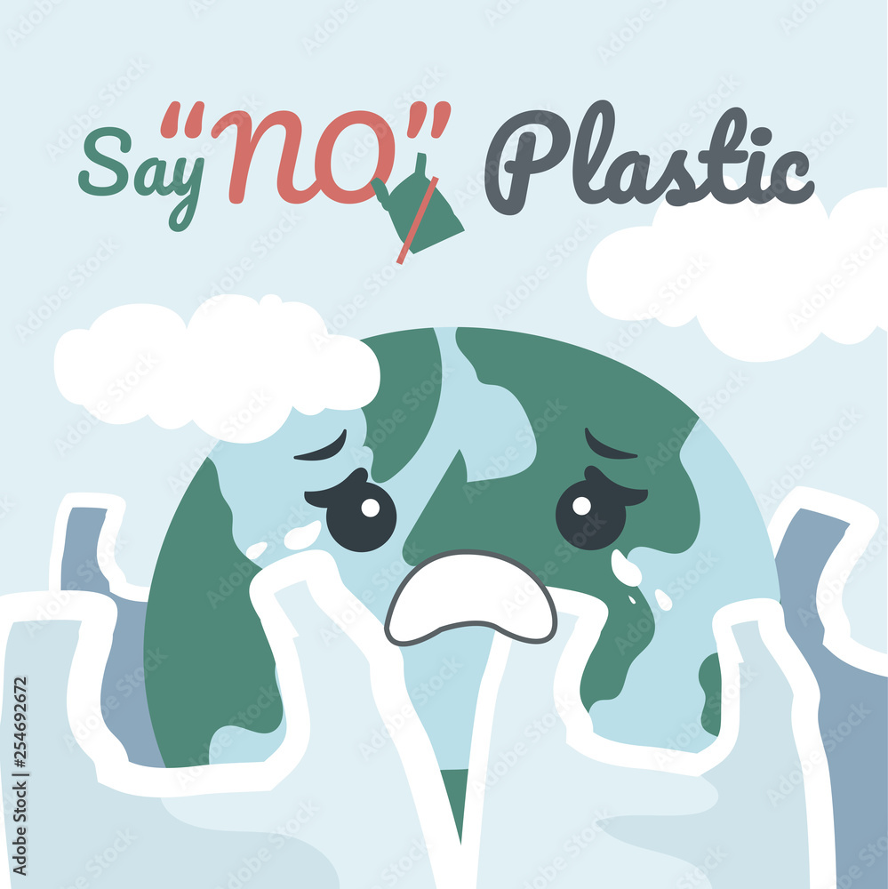 person ore Wither Poster of Earth crying with plastic bag cartoon, say no to plastic concept  vector illustration. Stock Vector | Adobe Stock