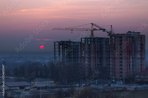 Sunset in construction zone