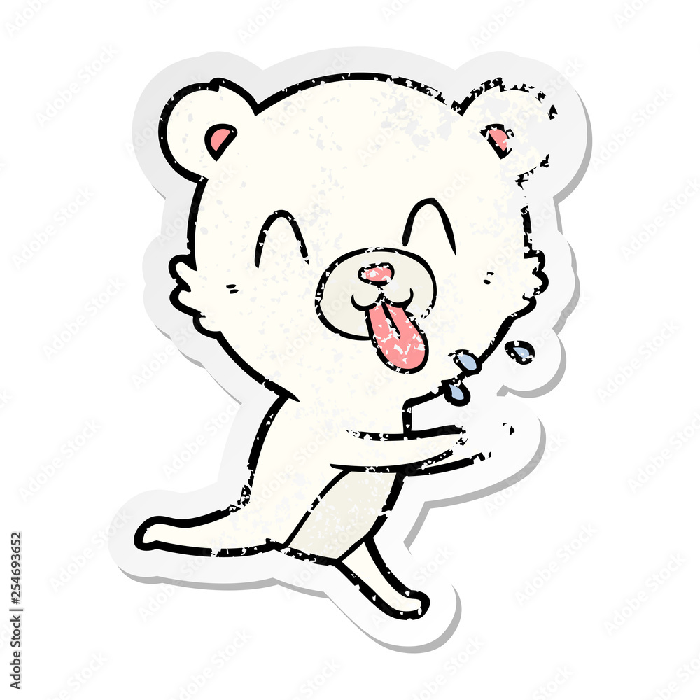 distressed sticker of a rude cartoon polar bear sticking out tongue distressed sticker of a rude cartoon polar bear sticking out tongue