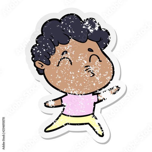 distressed sticker of a cartoon man pouting