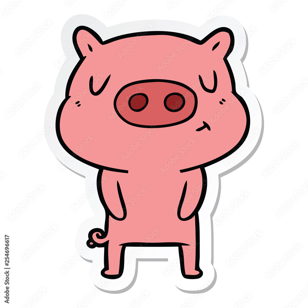 sticker of a cartoon content pig sticker of a cartoon content pig