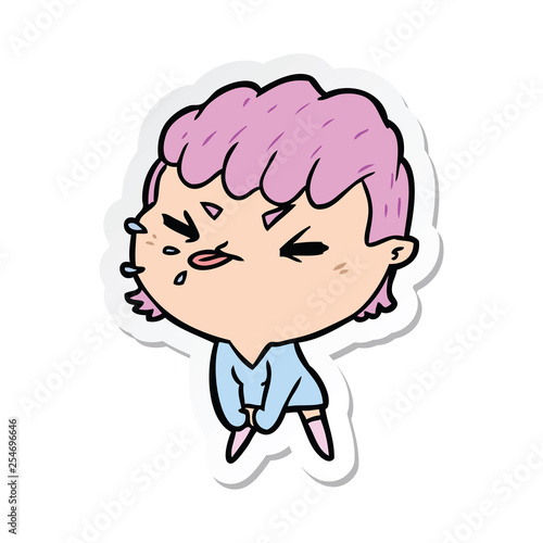 sticker of a cartoon rude girl