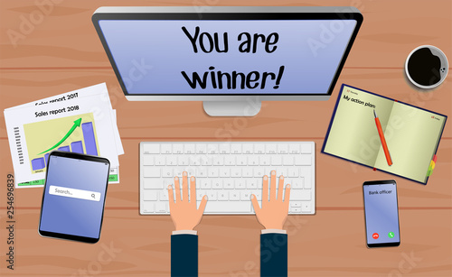 win; winner; you; business; success; successful; congrats; competition; announcement; happy; triumph; concept; congratulations; cheerful; corporate; team; positive; achievement; champion; respect; con