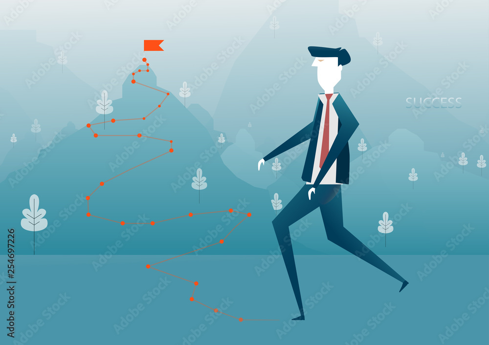 Businessman running on along the path the goal . Business concept vector illustration Businessman running on along the path the goal . Business concept vector illustration