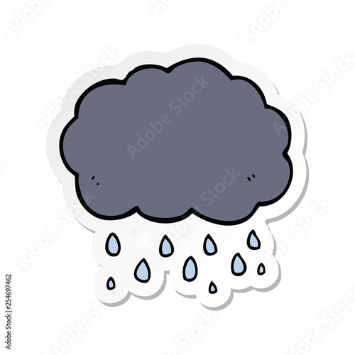 sticker of a cartoon cloud raining