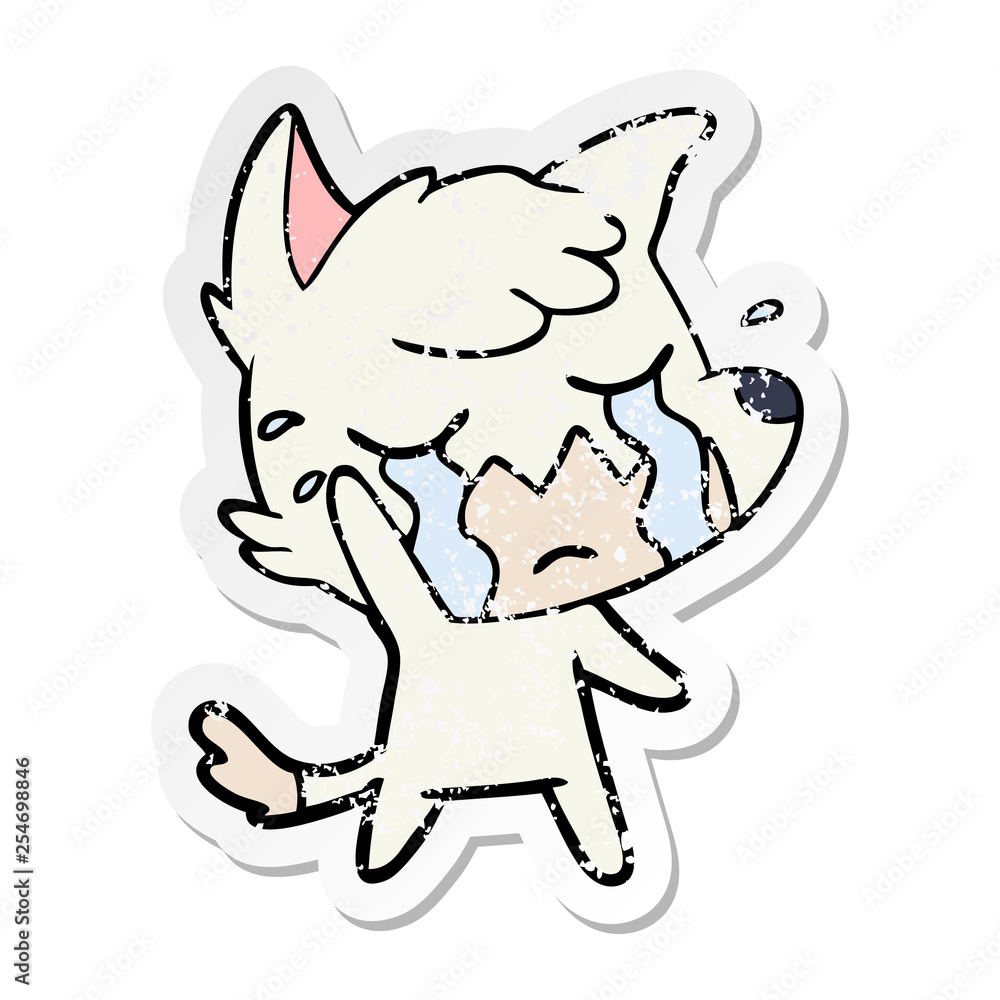 distressed sticker of a crying waving fox cartoon distressed sticker of a crying waving fox cartoon