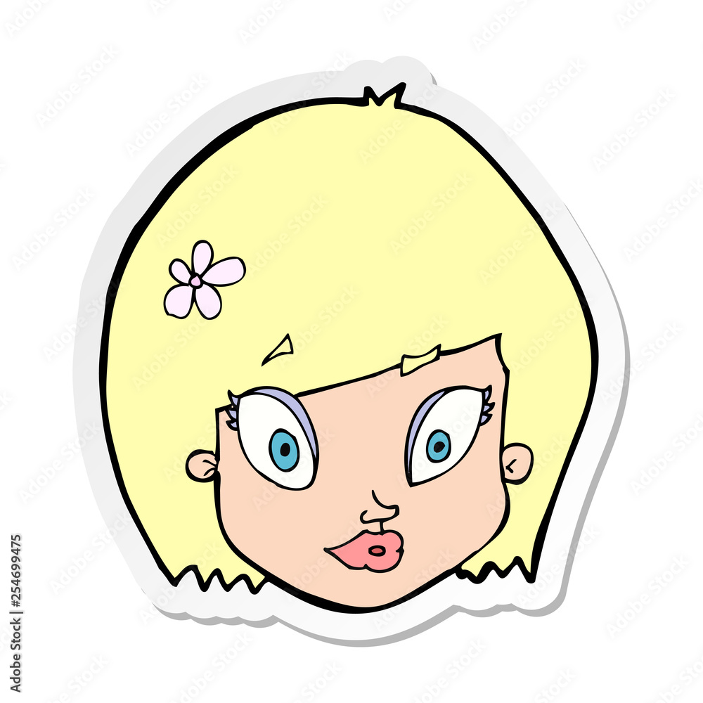 sticker of a cartoon happy female face