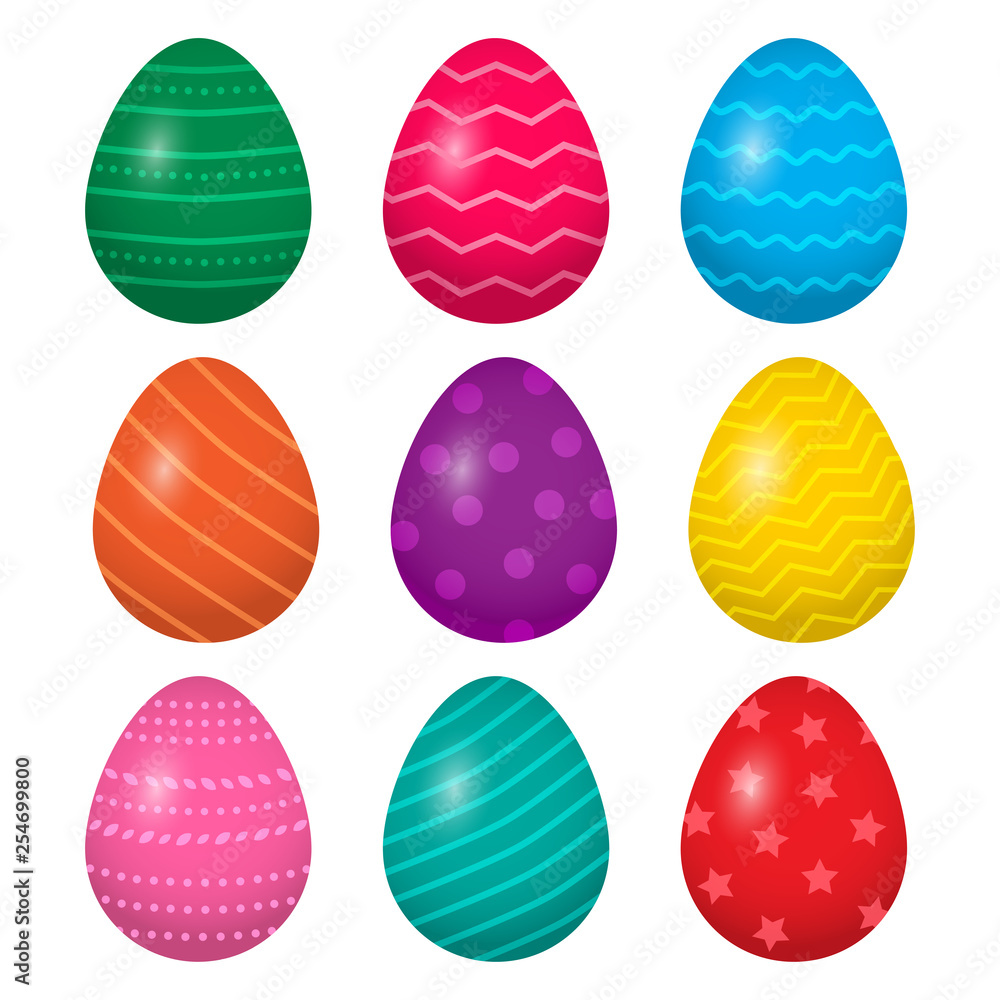 Colorful collection of Easter eggs isolated on white background. Vector illustration Colorful collection of Easter eggs isolated on white background. Vector illustration