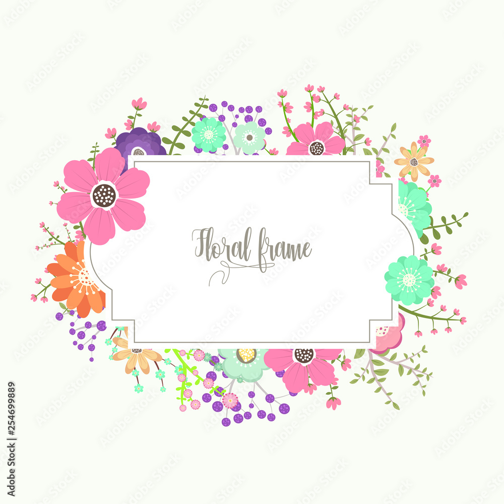 Elegant design illustration of floral frame template with text inside 