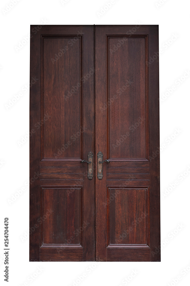 classic wood door in vintage style isolated on white background