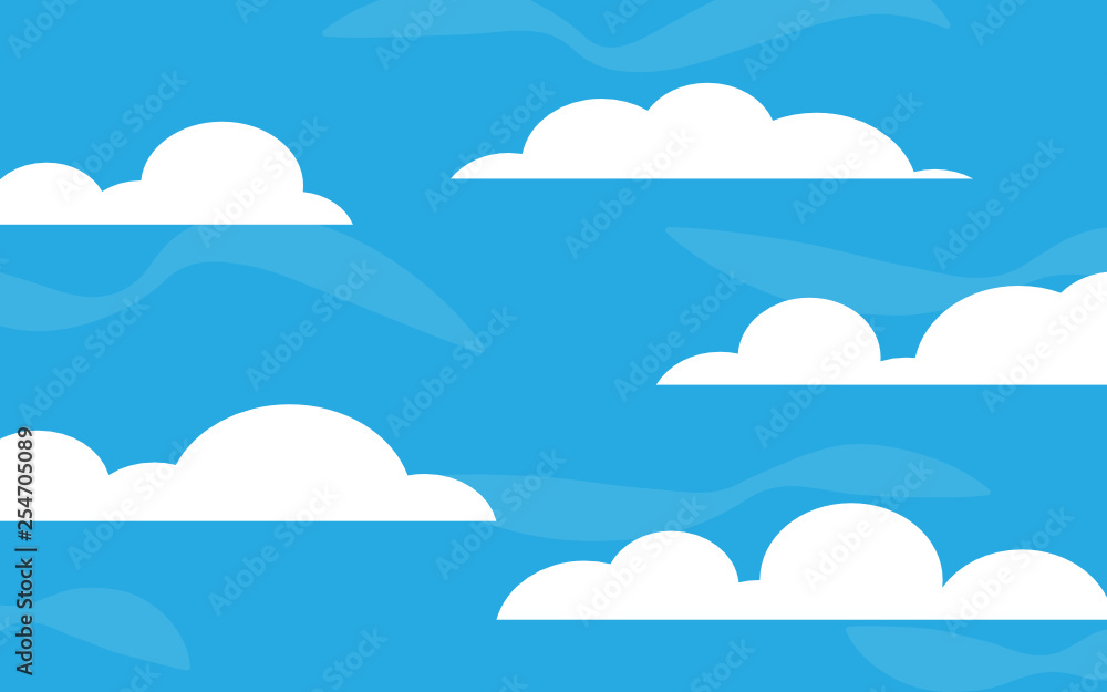 Fototapeta Błękitne niebo z chmurami. Może być stosowany projekt plakatu lub prezentacji. Koncepcja natury. Czyste tło. Ilustracji wektorowych.