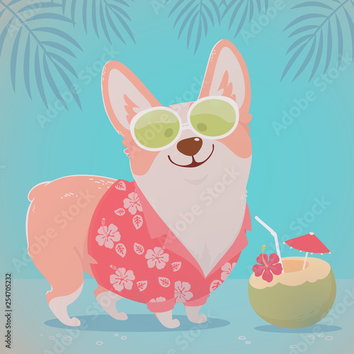 cute corgi resting on the beach