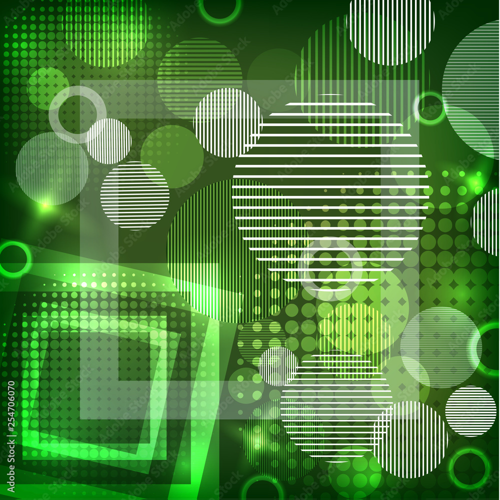 Bright abstract texture with circles and stripes, squares. Vector ...