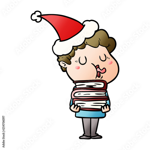 gradient cartoon of a man singing wearing santa hat