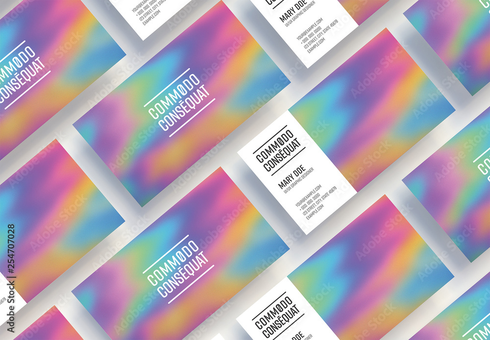 Business Card Layout with Holographic Background Stock Template | Adobe  Stock