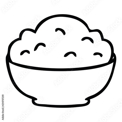 quirky line drawing cartoon bowl of mash