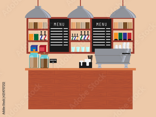 Design of coffee shop, coffee bar. Vector illustration in flat style