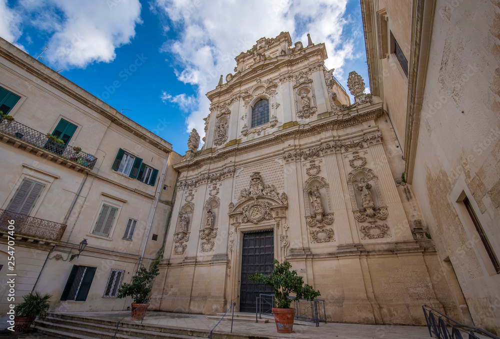 Facade of the church chiesa Maria ss.del Carmine in the old baroque town of Lecce, Puglia, Italy. Apulia region