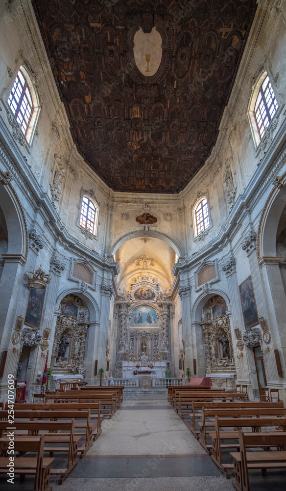 Lecce, Puglia, Italy - Inside interior of catholic Church of Saint Clare (Chiesa di Santa Chiara) in Piazzetta Vittorio Emanuele II square. A region of Apulia