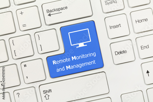 White conceptual keyboard - Remote Monitoring and Management (blue key)