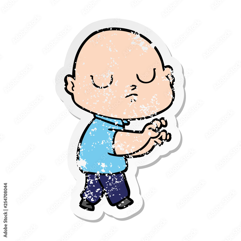 distressed sticker of a cartoon bald man distressed sticker of a cartoon bald man