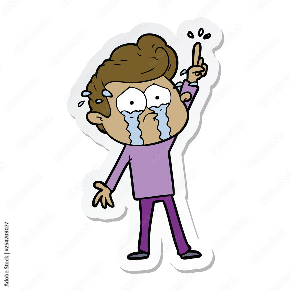 sticker of a cartoon crying man trying to ask a question sticker of a cartoon crying man trying to ask a question