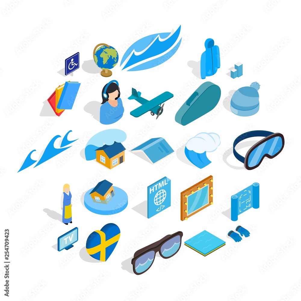 Blue icons set. Isometric set of 25 blue vector icons for web isolated on white background Blue icons set. Isometric set of 25 blue vector icons for web isolated on white background